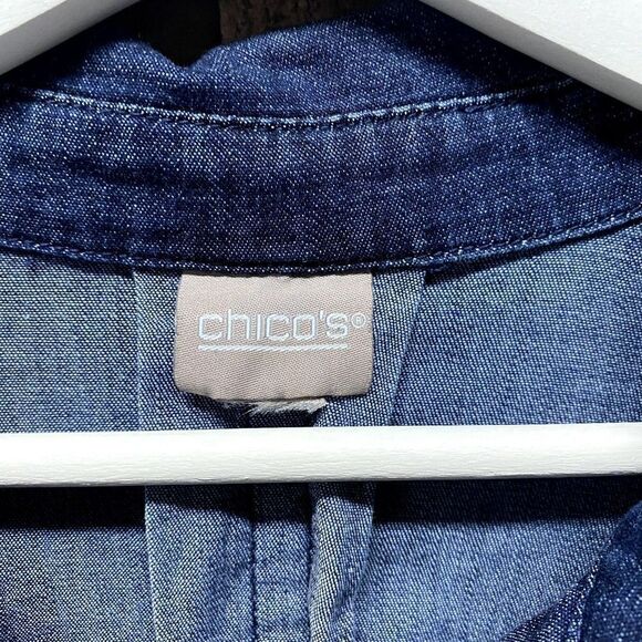 Chico's Womens Chambray Jacket Button Front Pockets Blue tencel - Picture 2 of 6